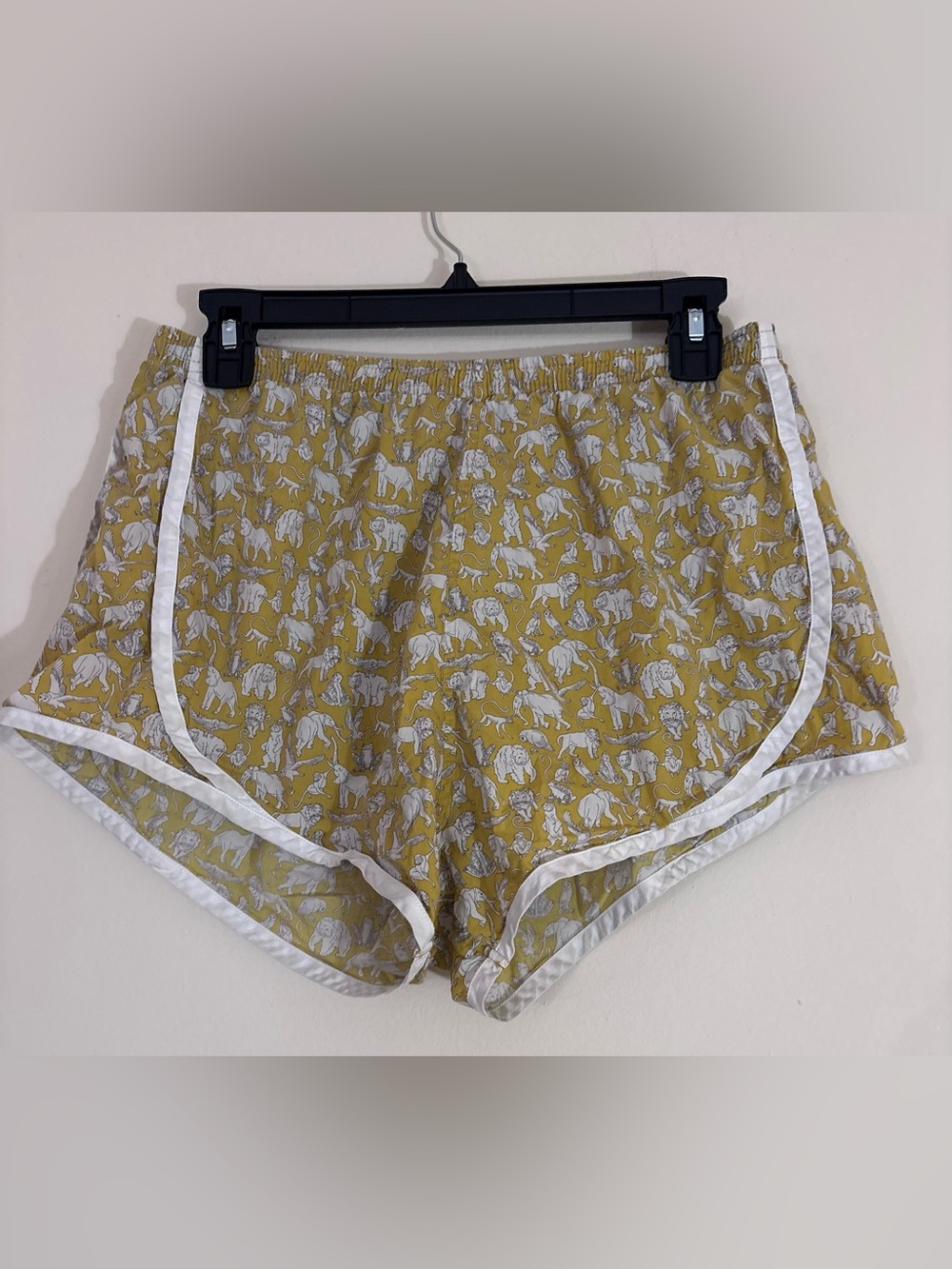 Ann Mashburn Animal Print Track Shorts M Mustard Cotton Safari